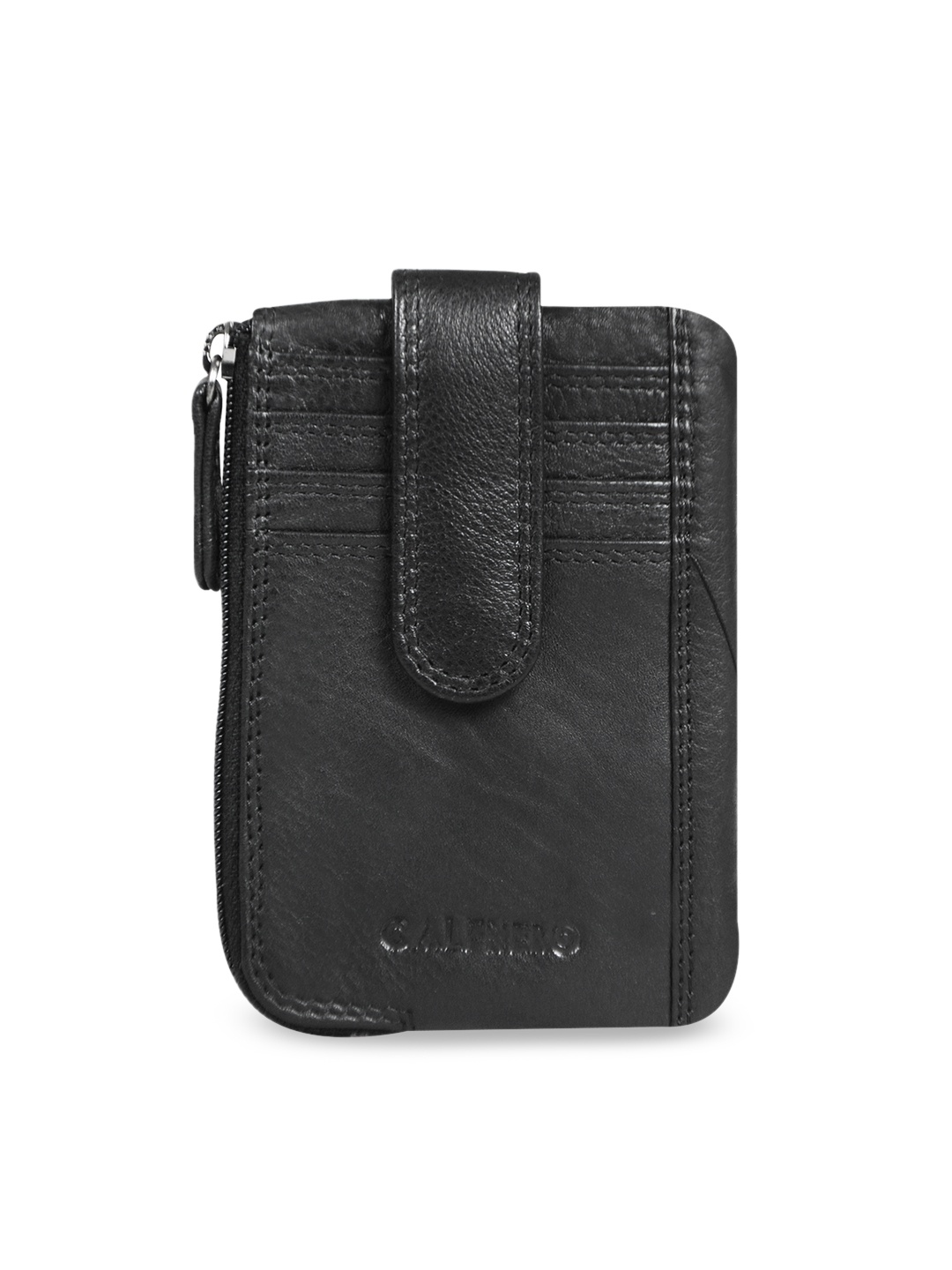 

CALFNERO Unisex Black Solid Leather Card Holder
