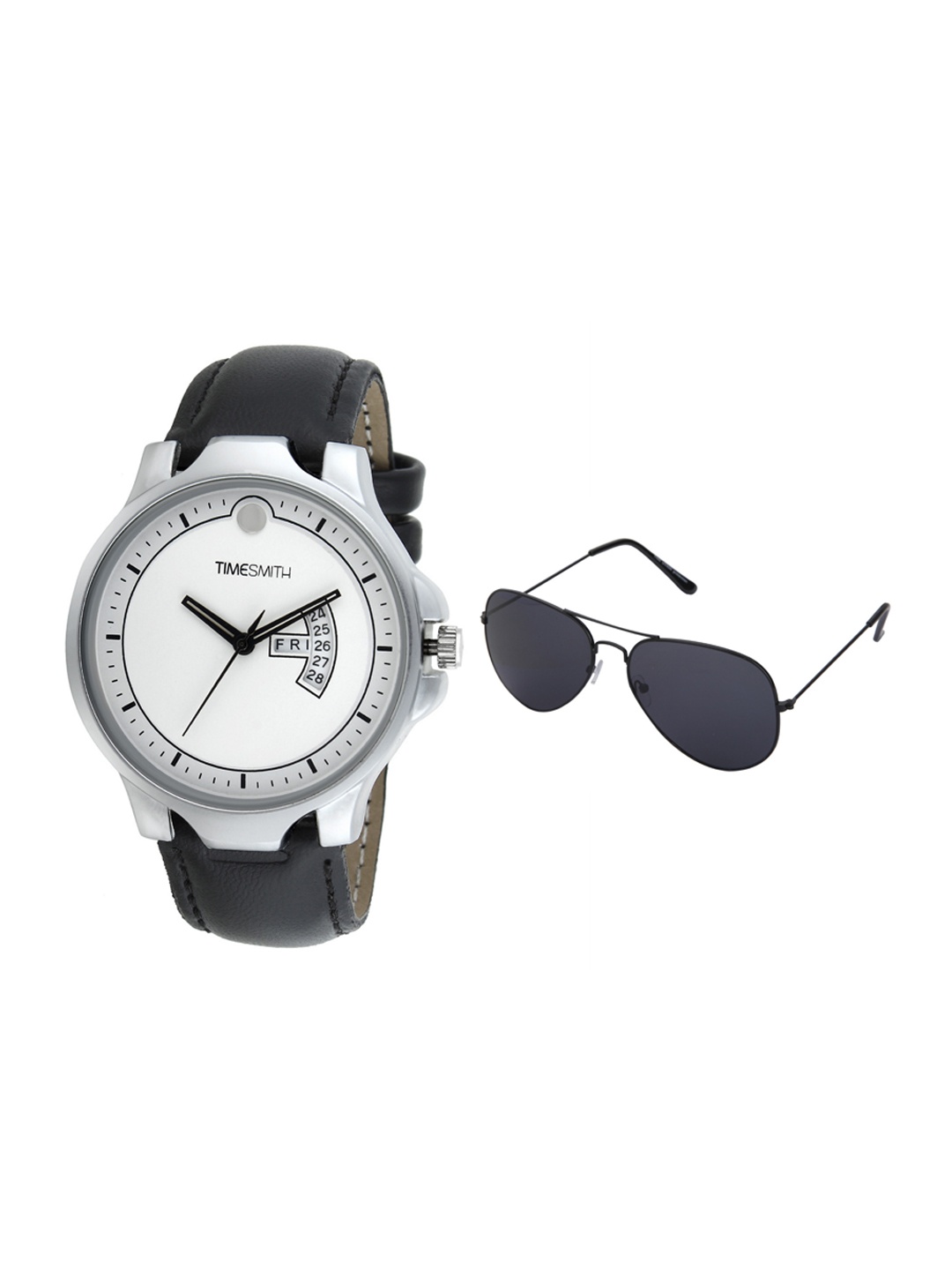 

TIMESMITH Men White Leather Analogue Watch With Free Sunglasses TSC-026-WMG-002