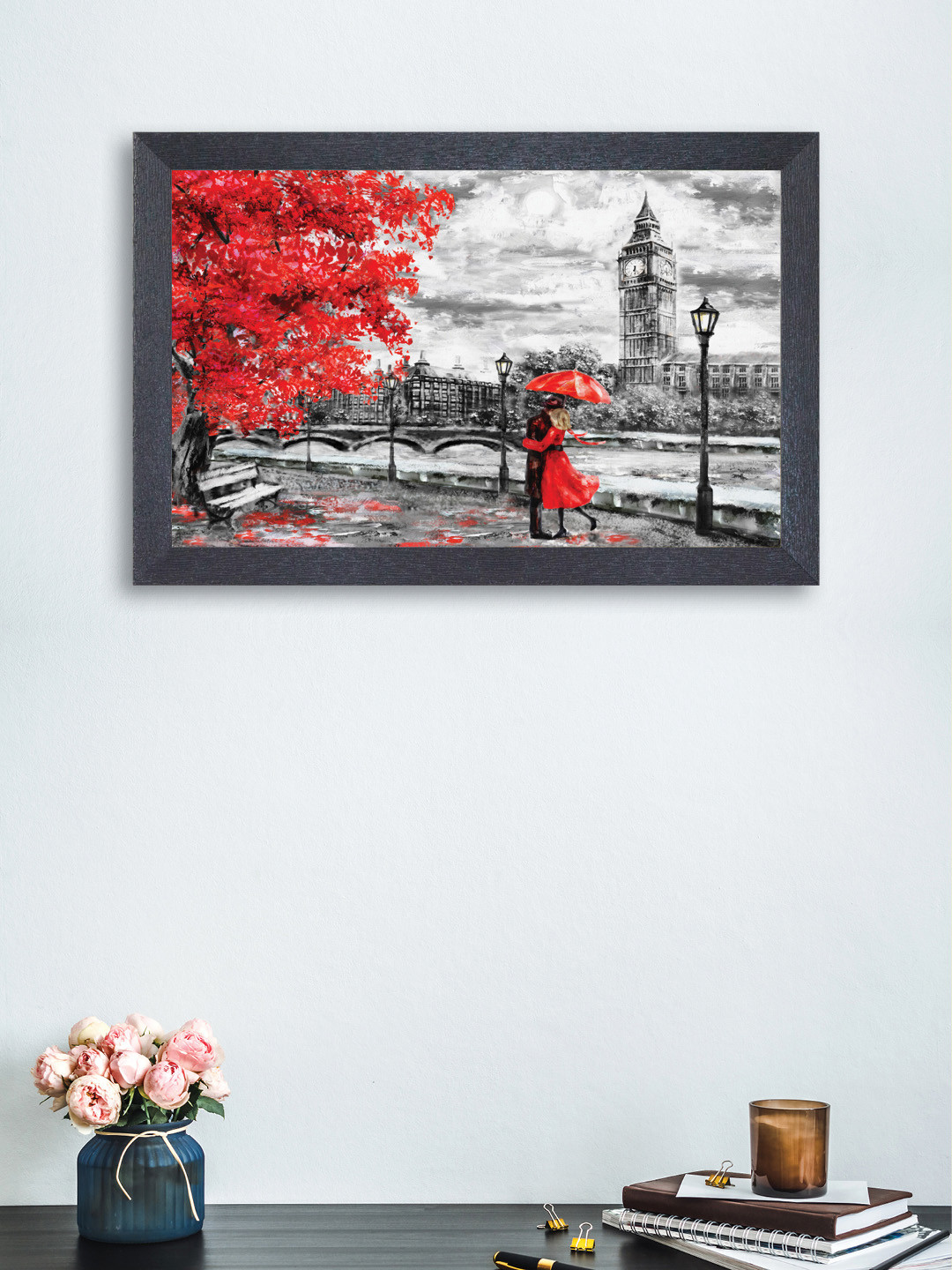 

nest ART Red & Grey Synthetic Wood Romantic Couple Wall Art