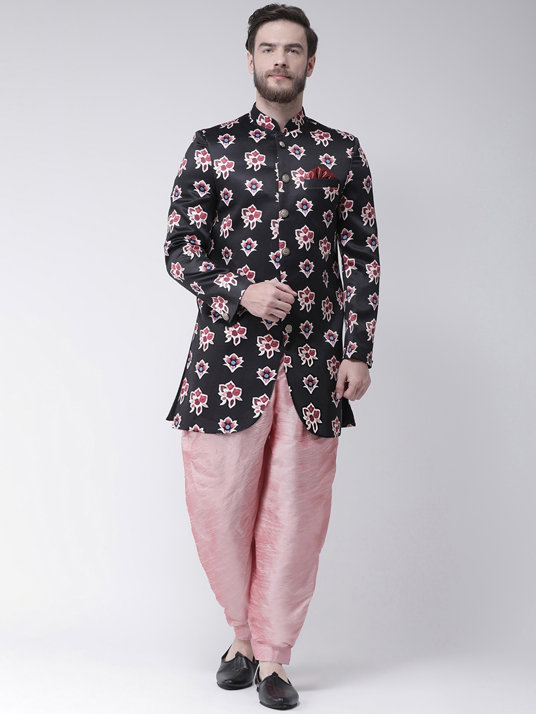 

Hangup Men Black & Pink Printed Sherwani Set