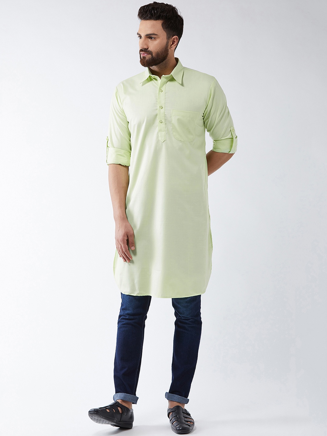 

SOJANYA Men Green Solid Straight Kurta