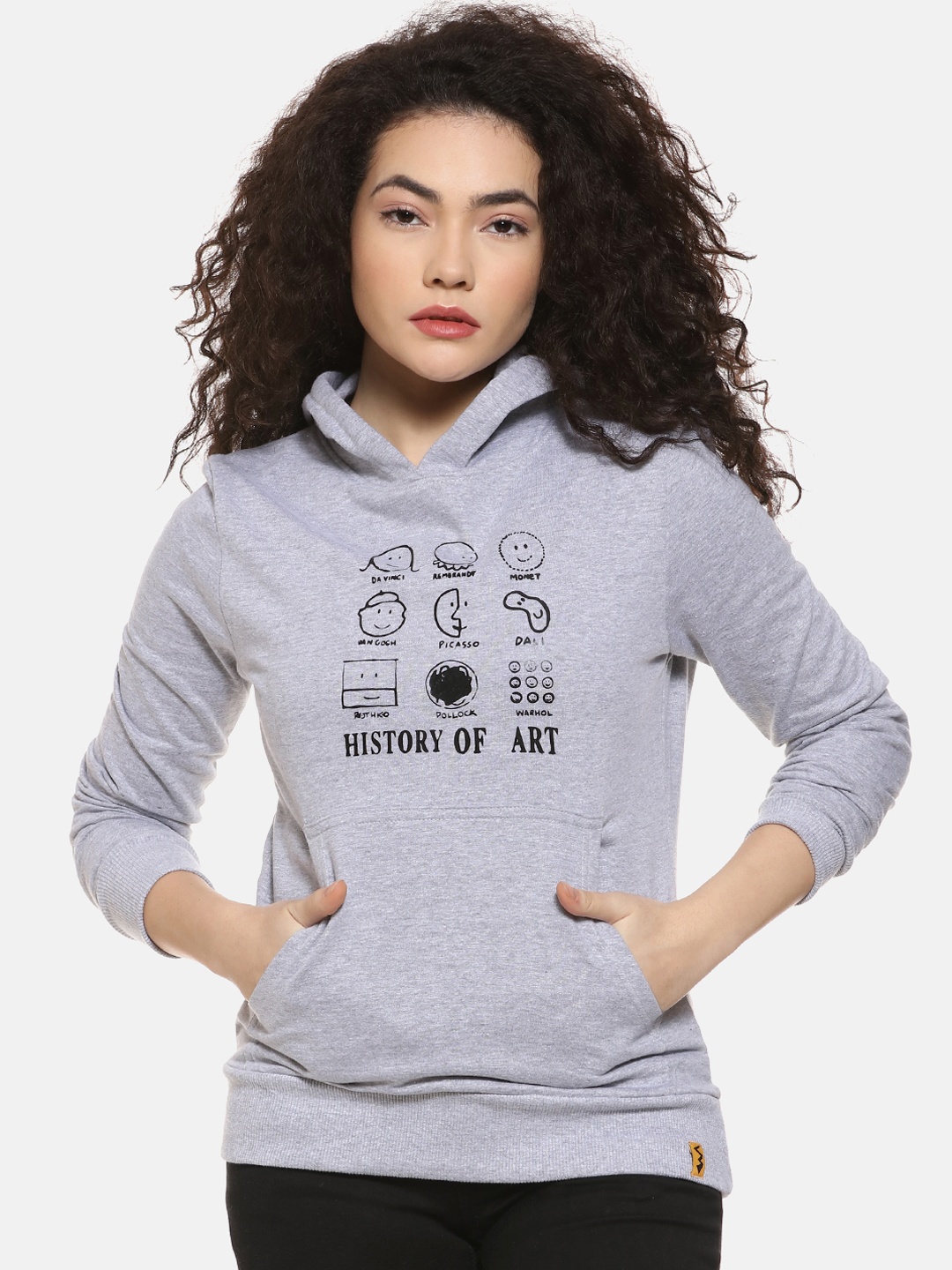 

Campus Sutra Women Grey Printed Hooded Sweatshirt