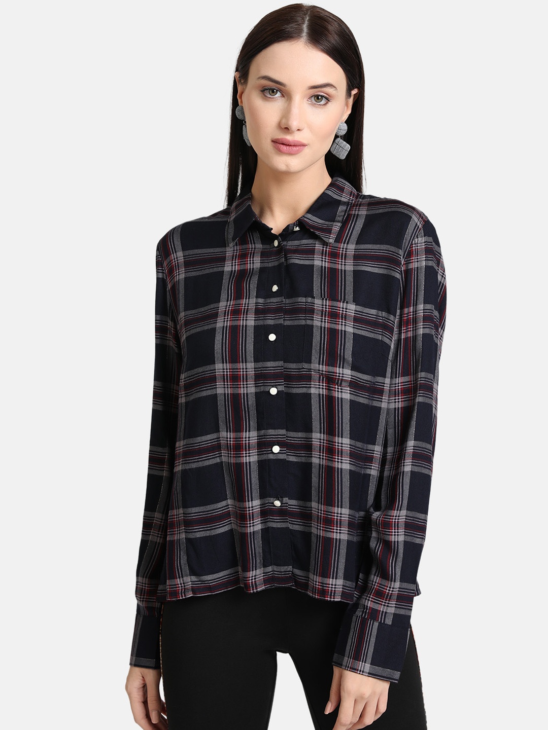 

Kazo Women Blue Regular Fit Checked Casual Shirt