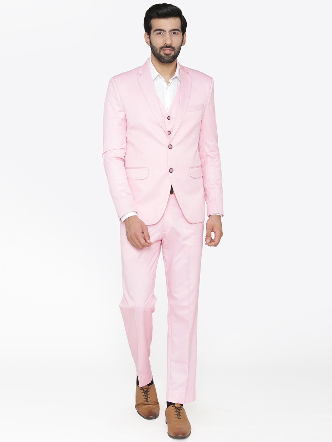 

Wintage Men Pink Solid Single-Breasted Regular Fit Party Suit
