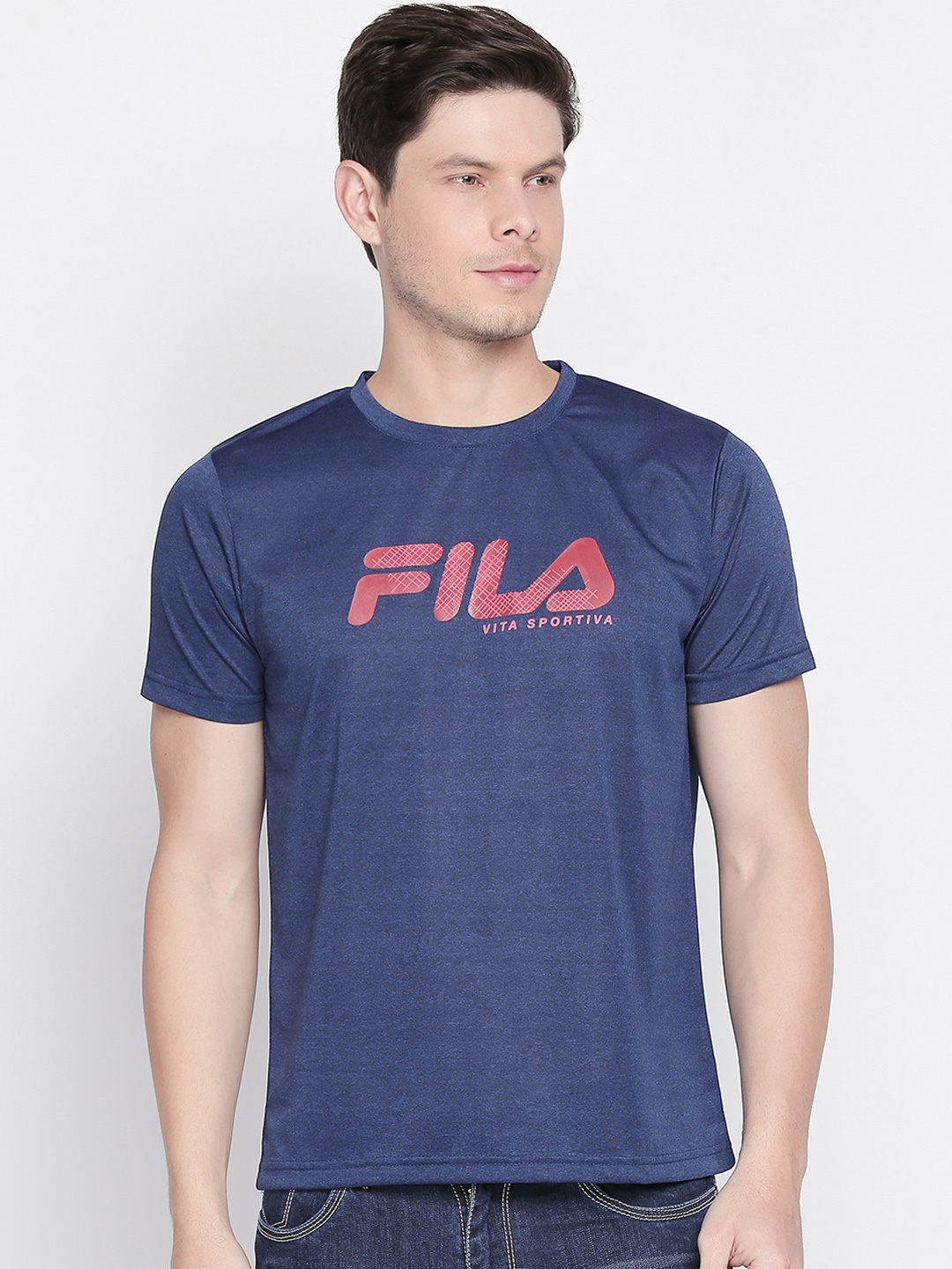 

FILA Men Blue Printed Round Neck Slim Fit T-shirt