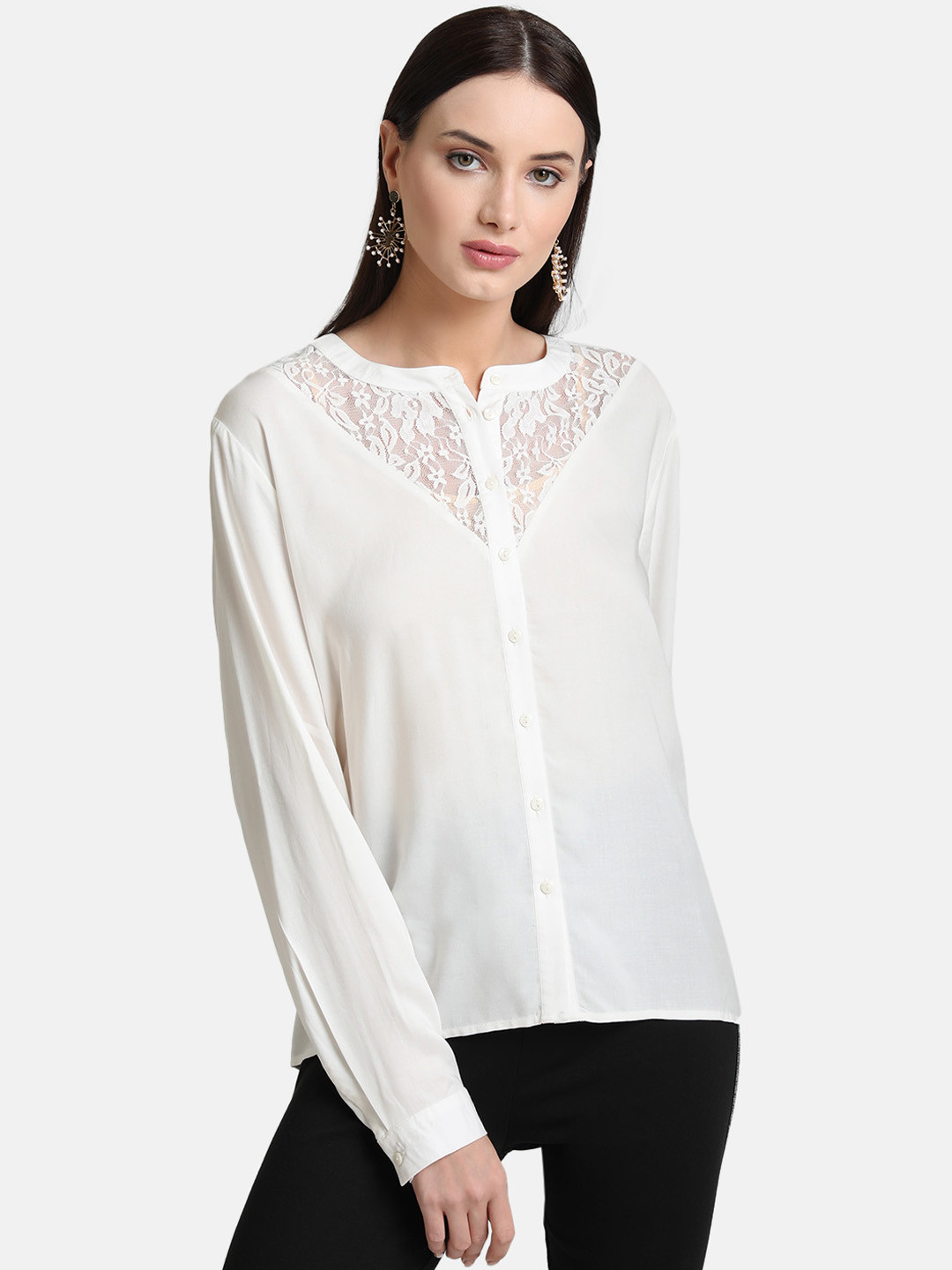 

Kazo Women White Regular Fit Solid Casual Shirt