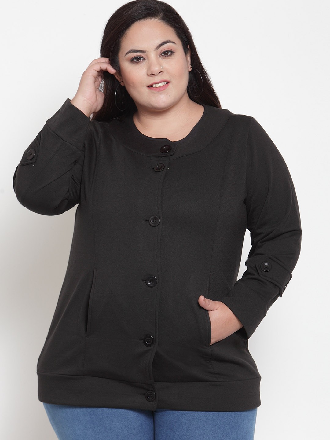 

plusS Women Black Solid Jacket