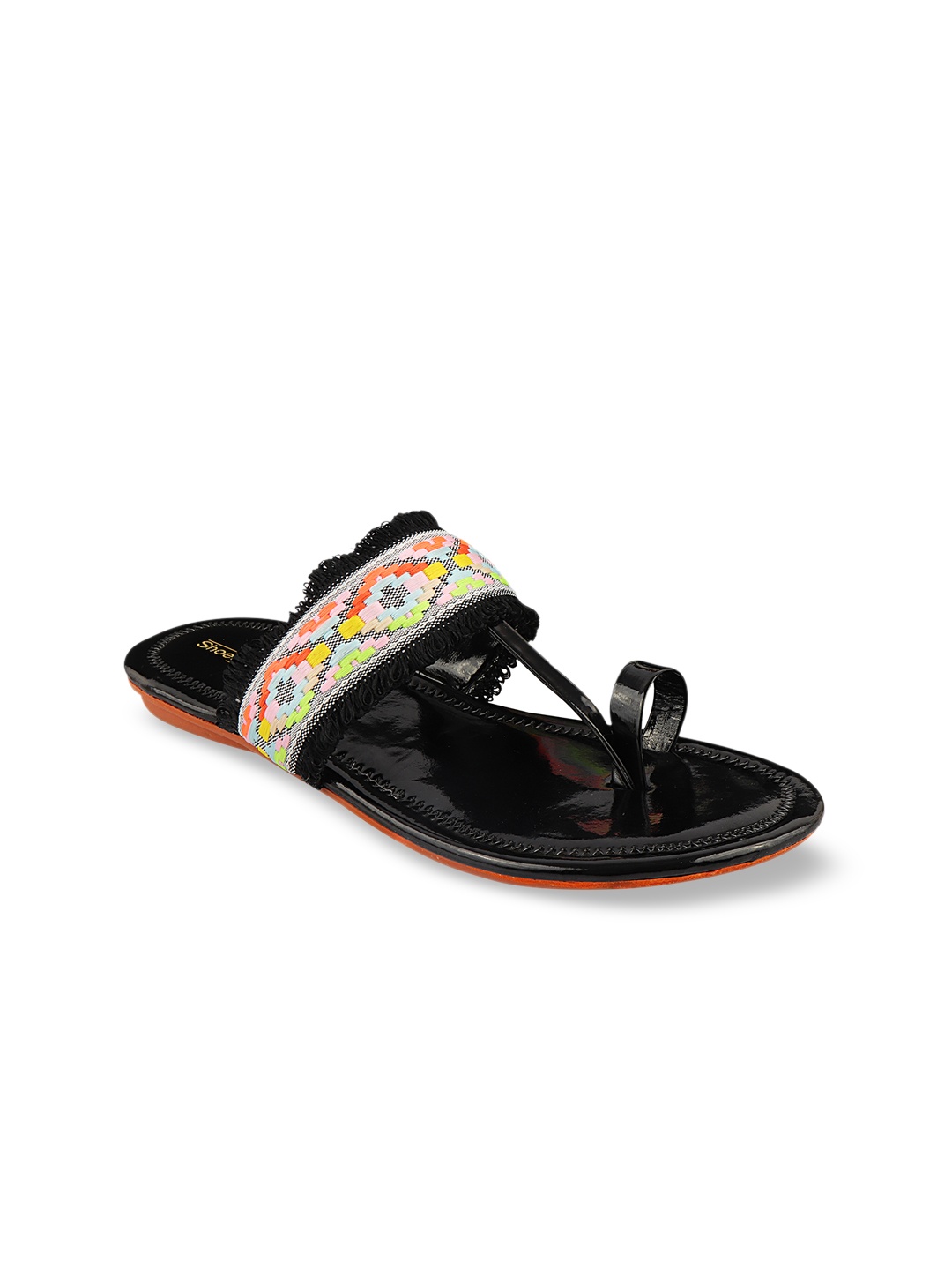 

Shoetopia Women Black Woven Design One Toe Flats