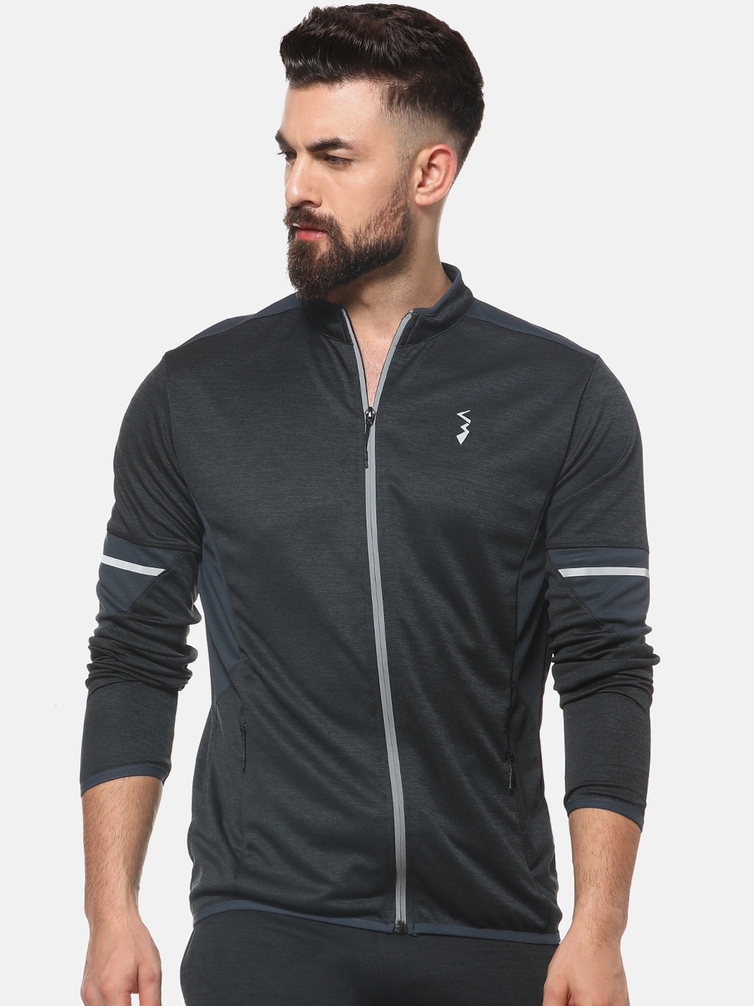 Campus Sutra Men Charcoal Grey Solid Sweatshirt