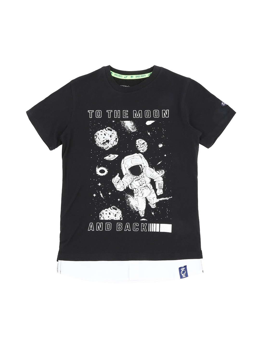 

Pantaloons Junior Boys Black Printed Round Neck Pure Cotton T-shirt