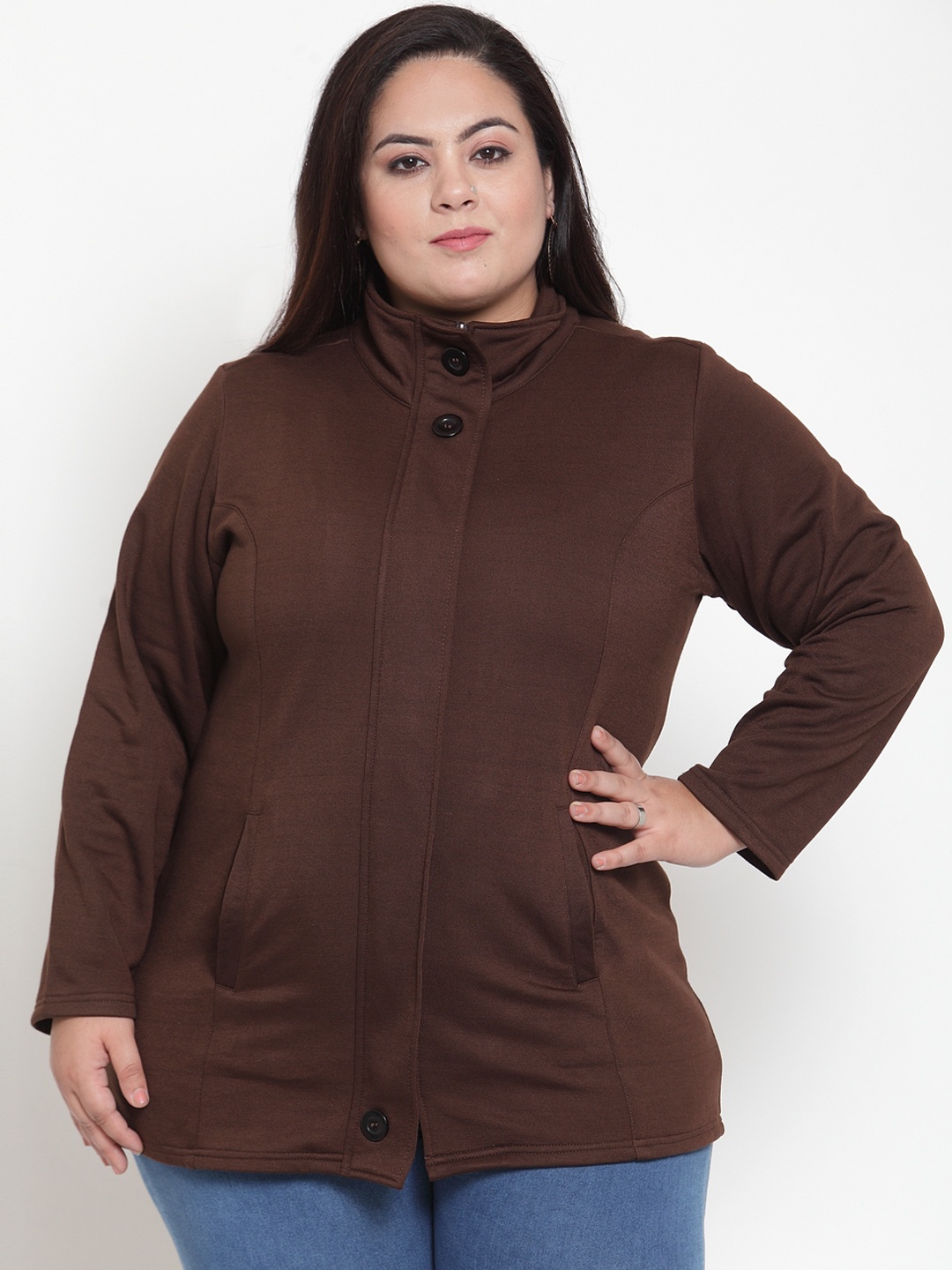 

plusS Women Brown Solid Tailored Jacket