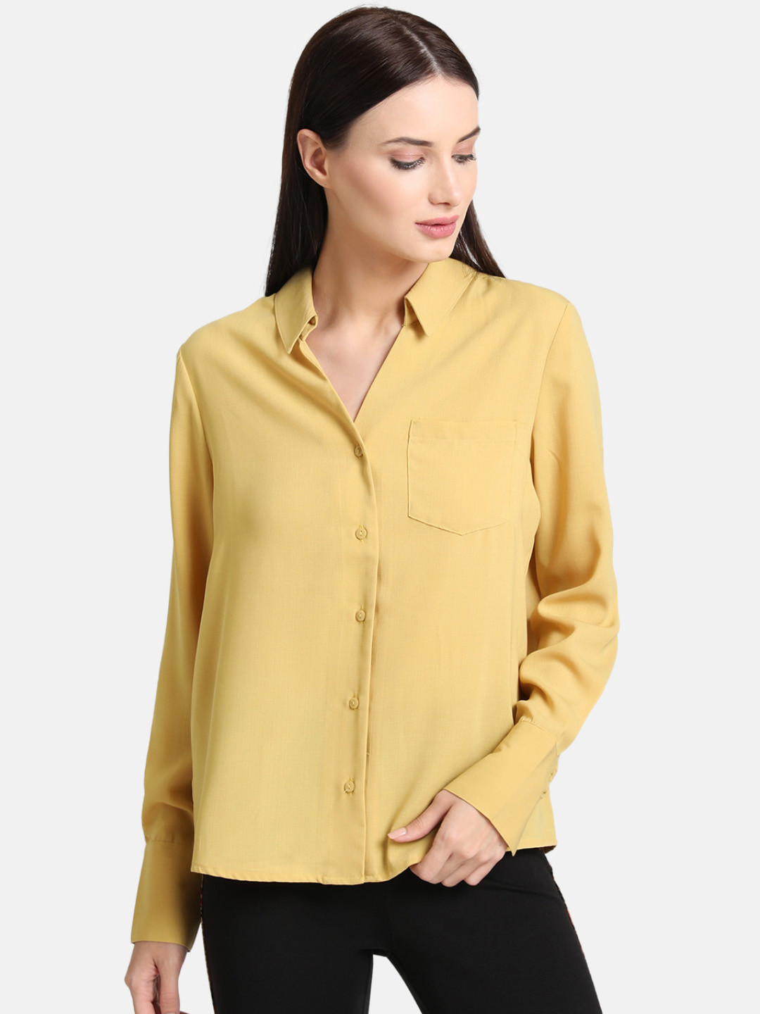 

Kazo Women Yellow Regular Fit Solid Casual Shirt