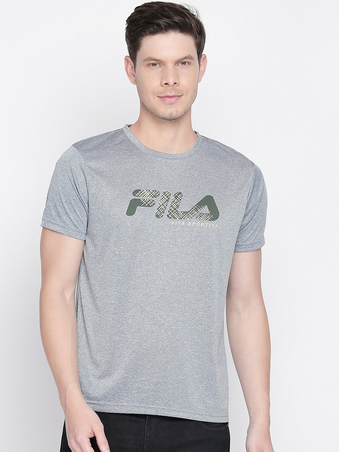 

FILA Men Grey Solid Round Neck T-shirt