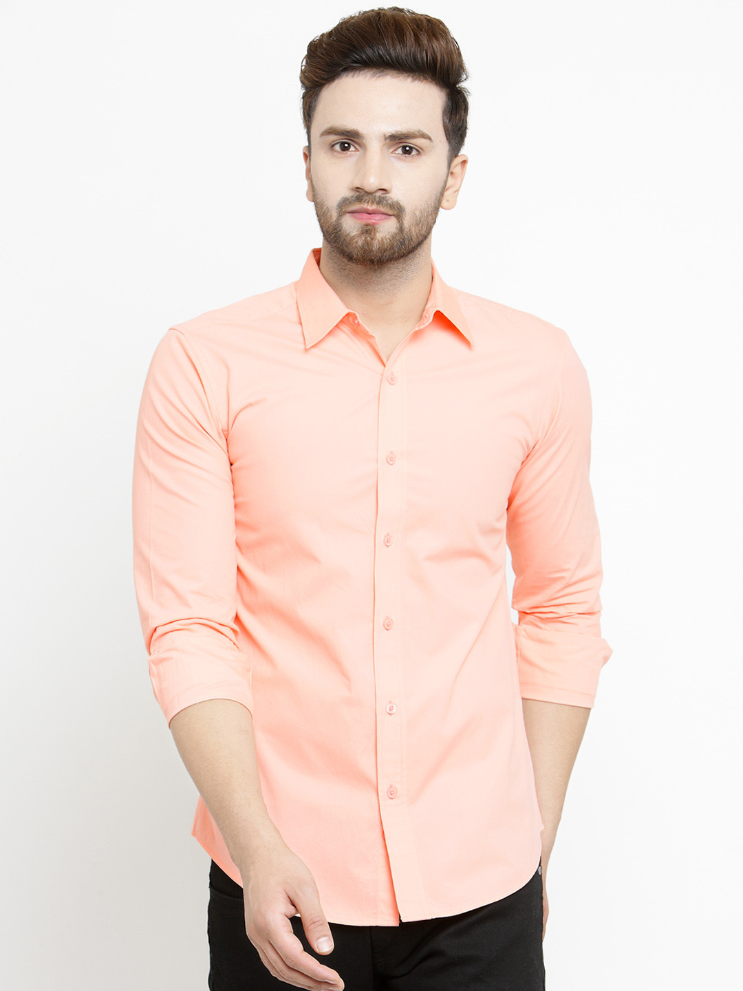 

Purple State Men Peach-Coloured Slim Fit Solid Casual Shirt