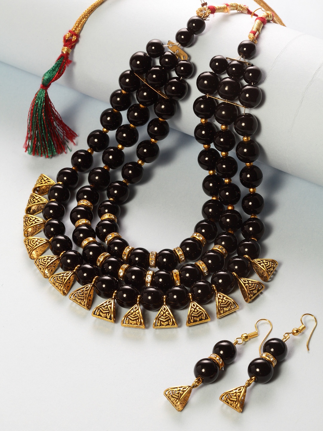 

Shining Diva Women Gold-Plated Black Beaded Antique Jewellery Set