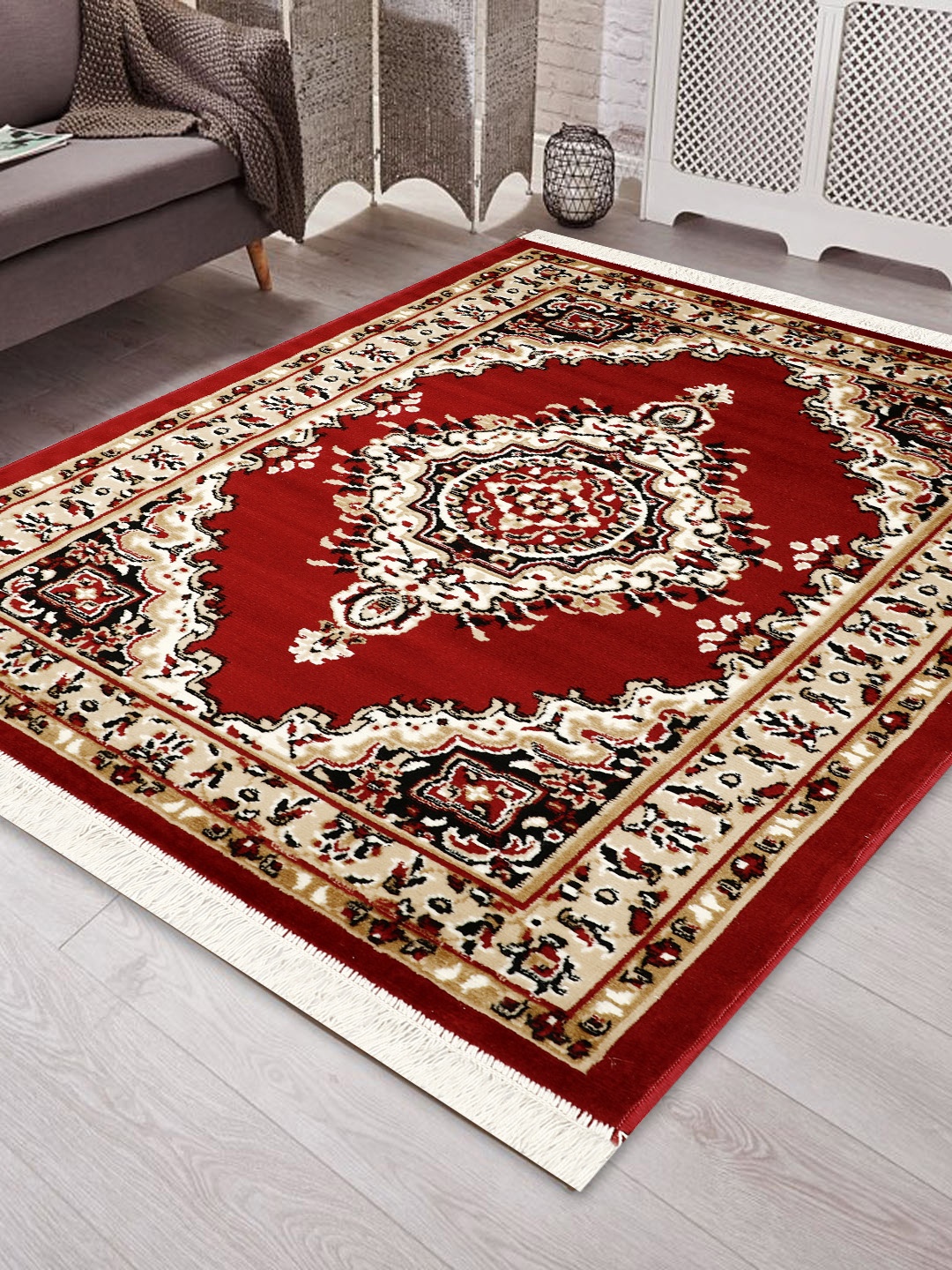 

PRESTO Red & Beige Printed Anti-Skid Carpet