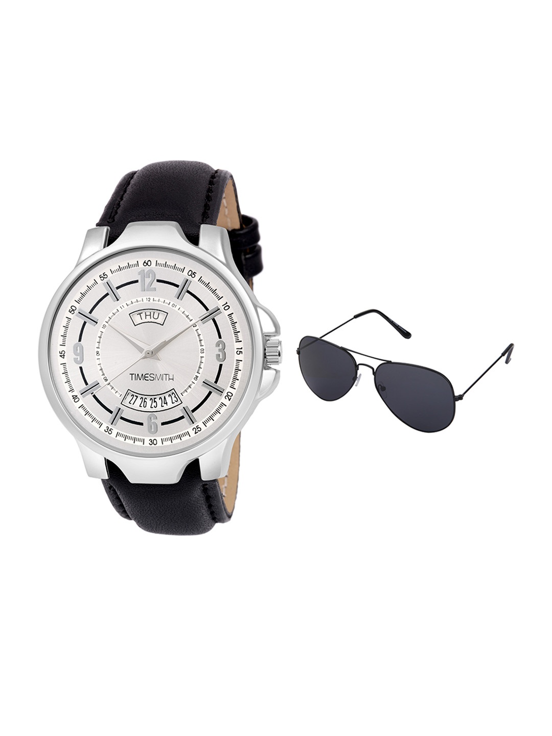 

TIMESMITH Men White Leather Analogue Watch With Free Sunglasses TSC-080-WMG-002