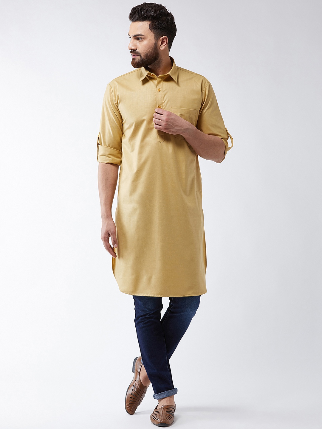 

SOJANYA Men Gold-Toned Solid Pathani Kurta