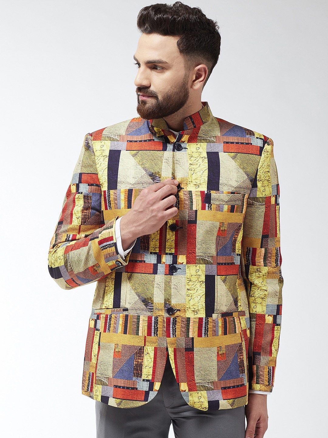 

SOJANYA Men Multicoloured Printed Bandhgala Blazer, Multi