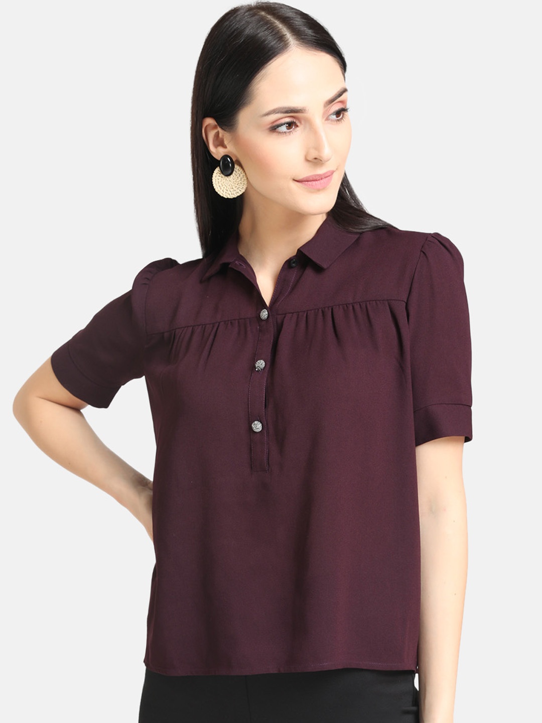 

Kazo Women Purple Solid Shirt Style Top