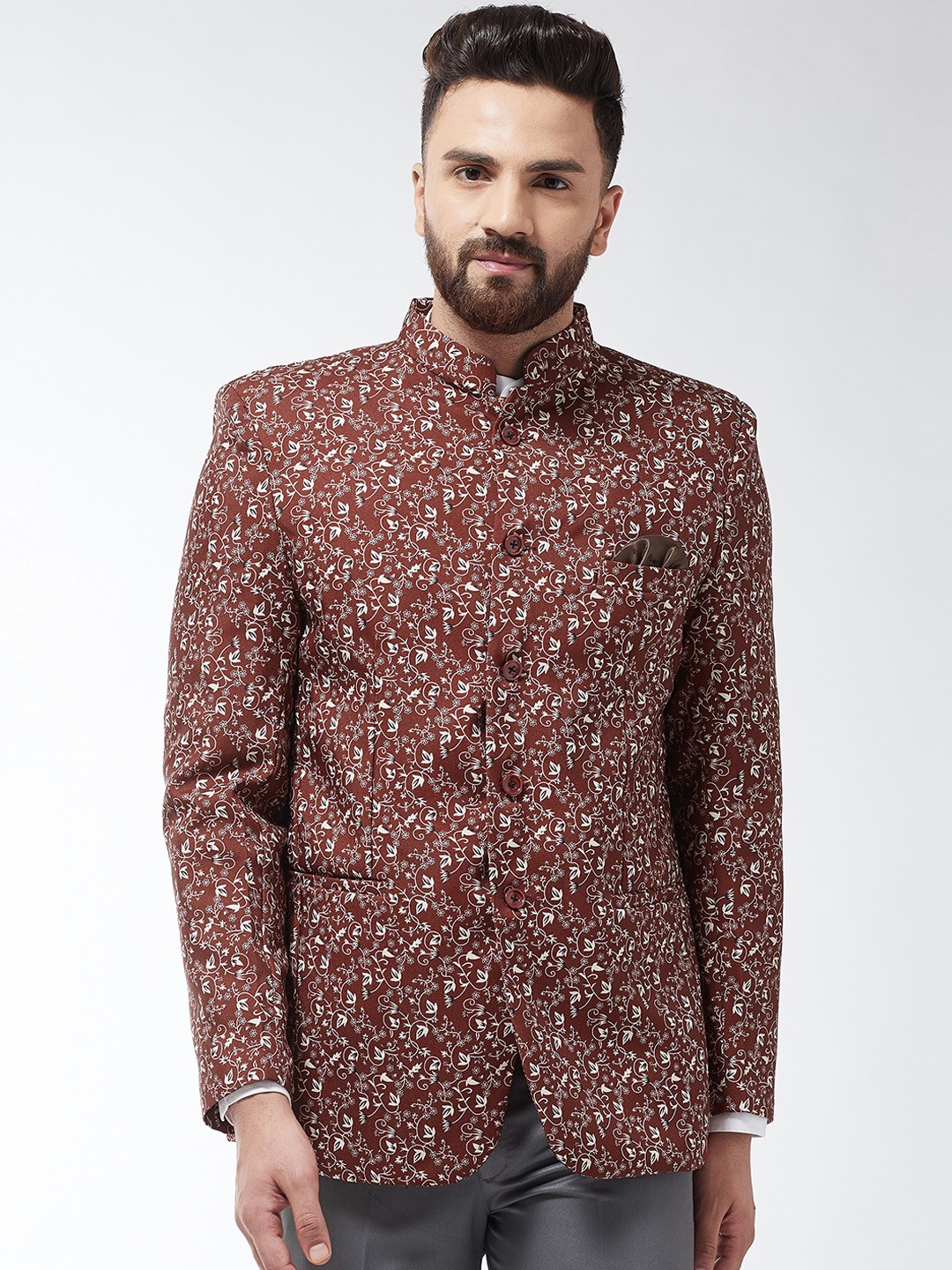 

SOJANYA Men Rust-Coloured & Beige Printed Blazer