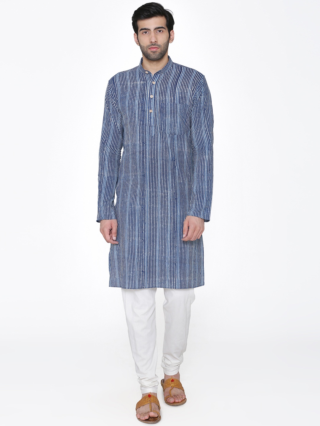 

Wintage Men Blue & White Striped Kurta with Pyjamas