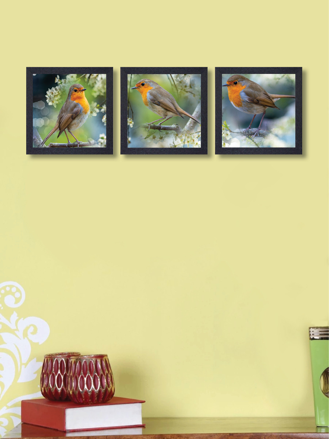 

nest ART Set of 3 Green & Grey Synthetic Wood Bird Wall Art, Multi