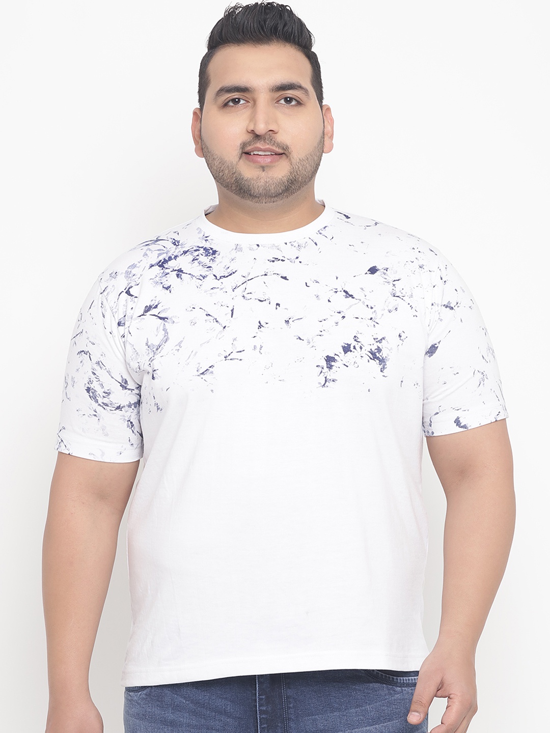 

John Pride Plus Size Men White Printed Stretchable Round Neck T-shirt