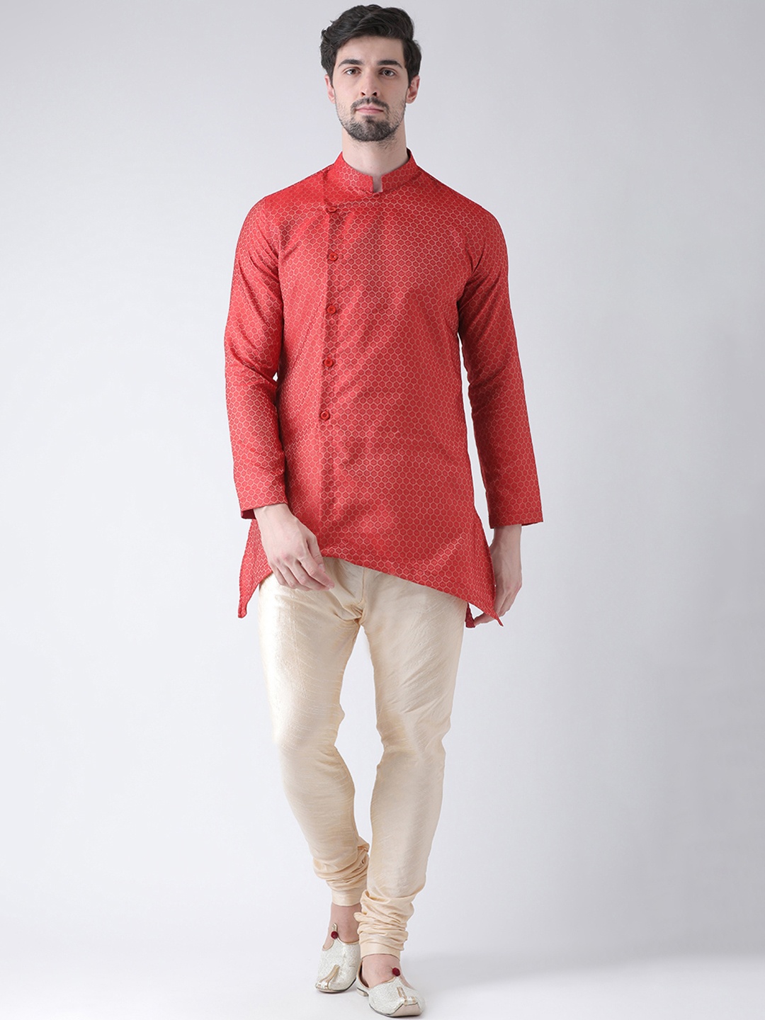 

DEYANN Men Maroon & Cream-Coloured Self Design Kurta with Churidar