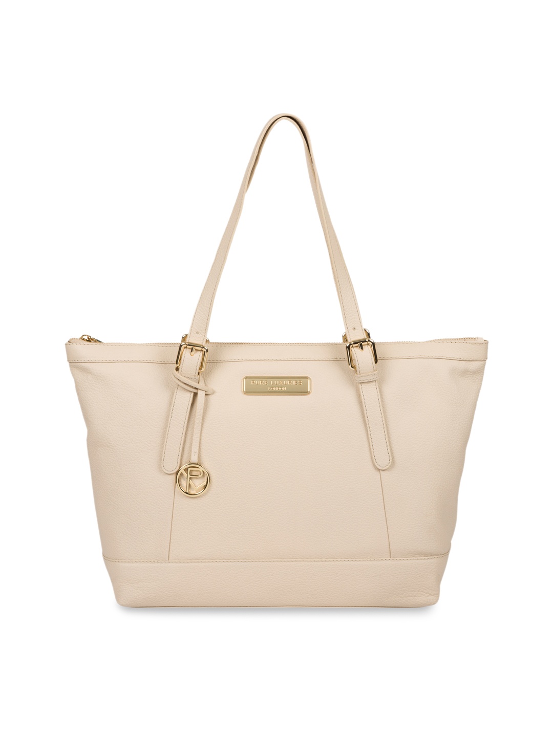 

PURE LUXURIES LONDON Women Cream Coloured Solid Genuine Leather Emily Tote Bag