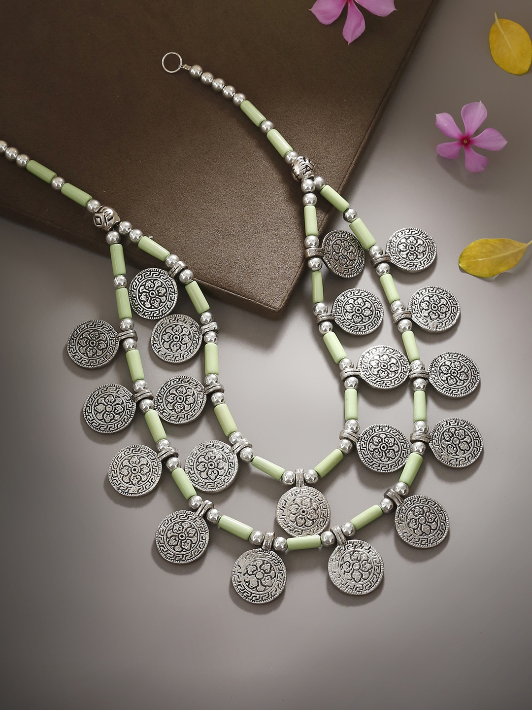 

Bamboo tree Women Green and Silver-Toned Multistranded Handcrafted Necklace