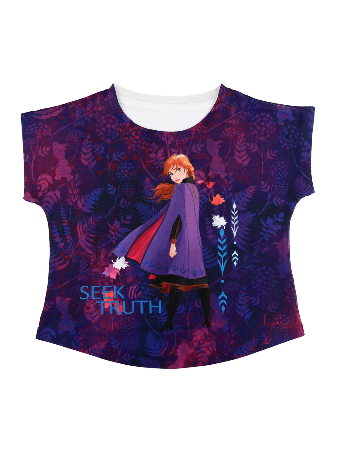 Disney by Wear Your Mind Girls Purple Printed Round Neck T-shirt
