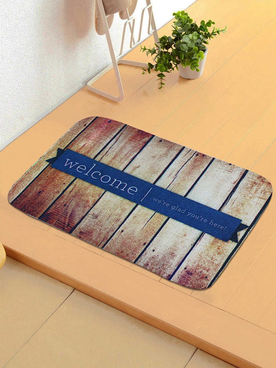 

Status Brown & Blue Printed Ant-Skid Doormat, Multi