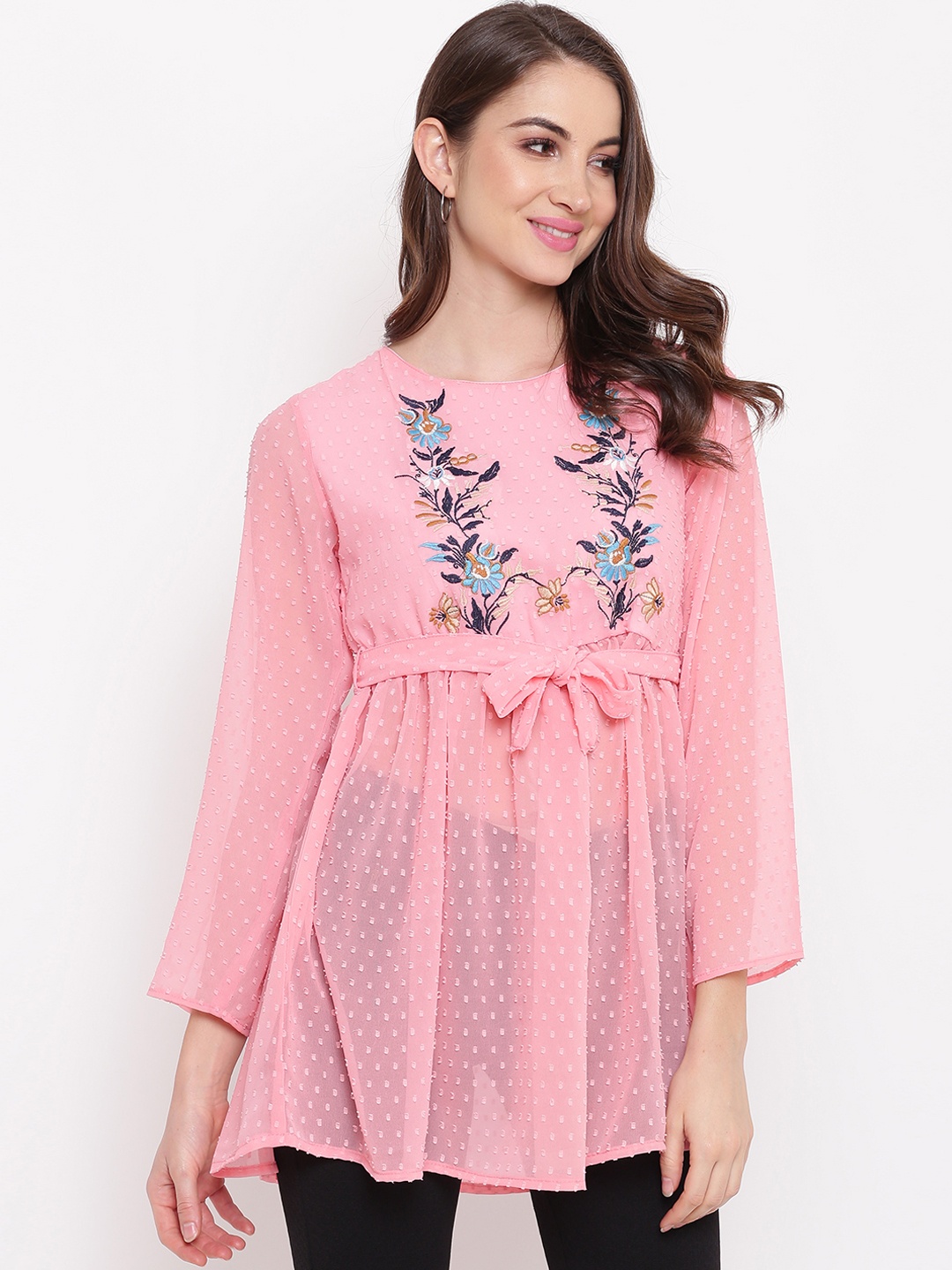 

Mayra Women Pink Self Design Top