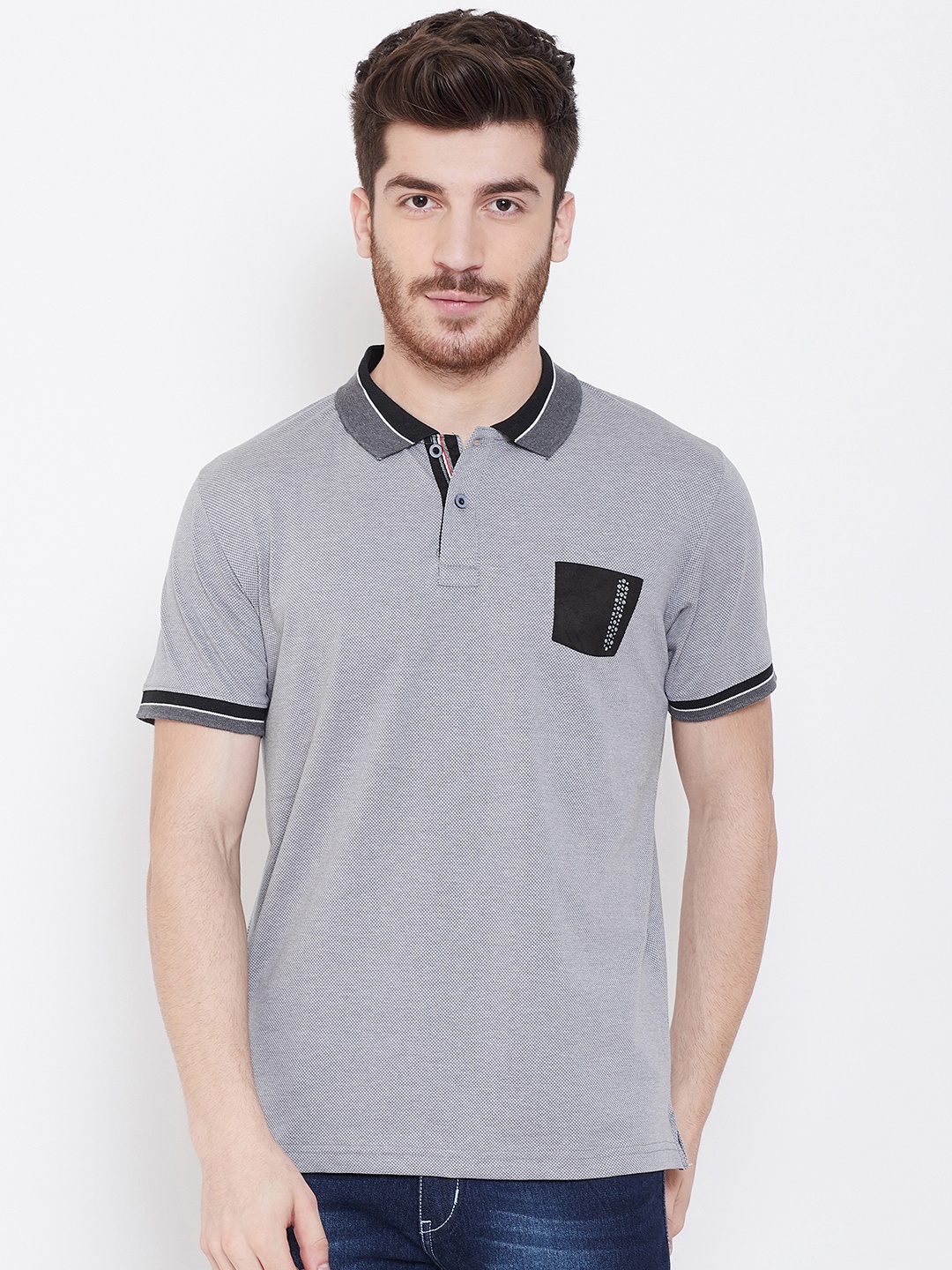 

Duke Men Grey Solid Polo Collar T-shirt