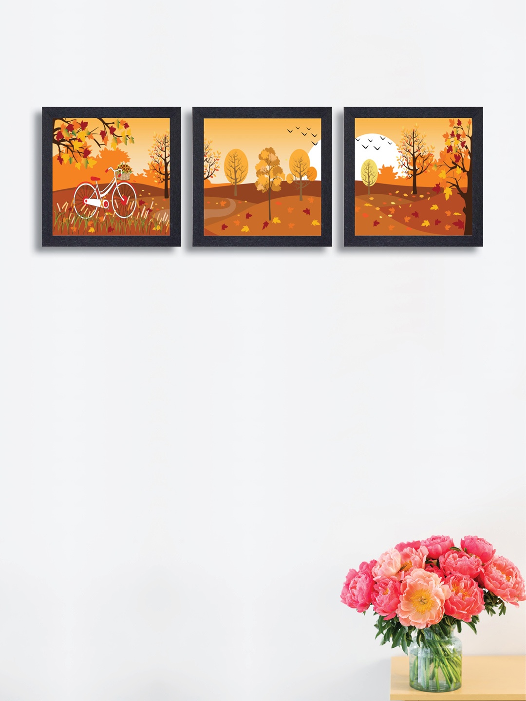 

nest ART Set of 3 Yellow & Mustard Brown Synthetic Wood Abstract Wall Arts