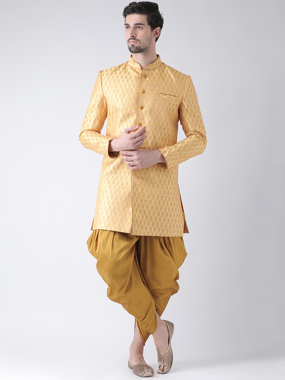 

DEYANN Men Yellow & Mustard Yellow Sherwani With Dhoti Pants