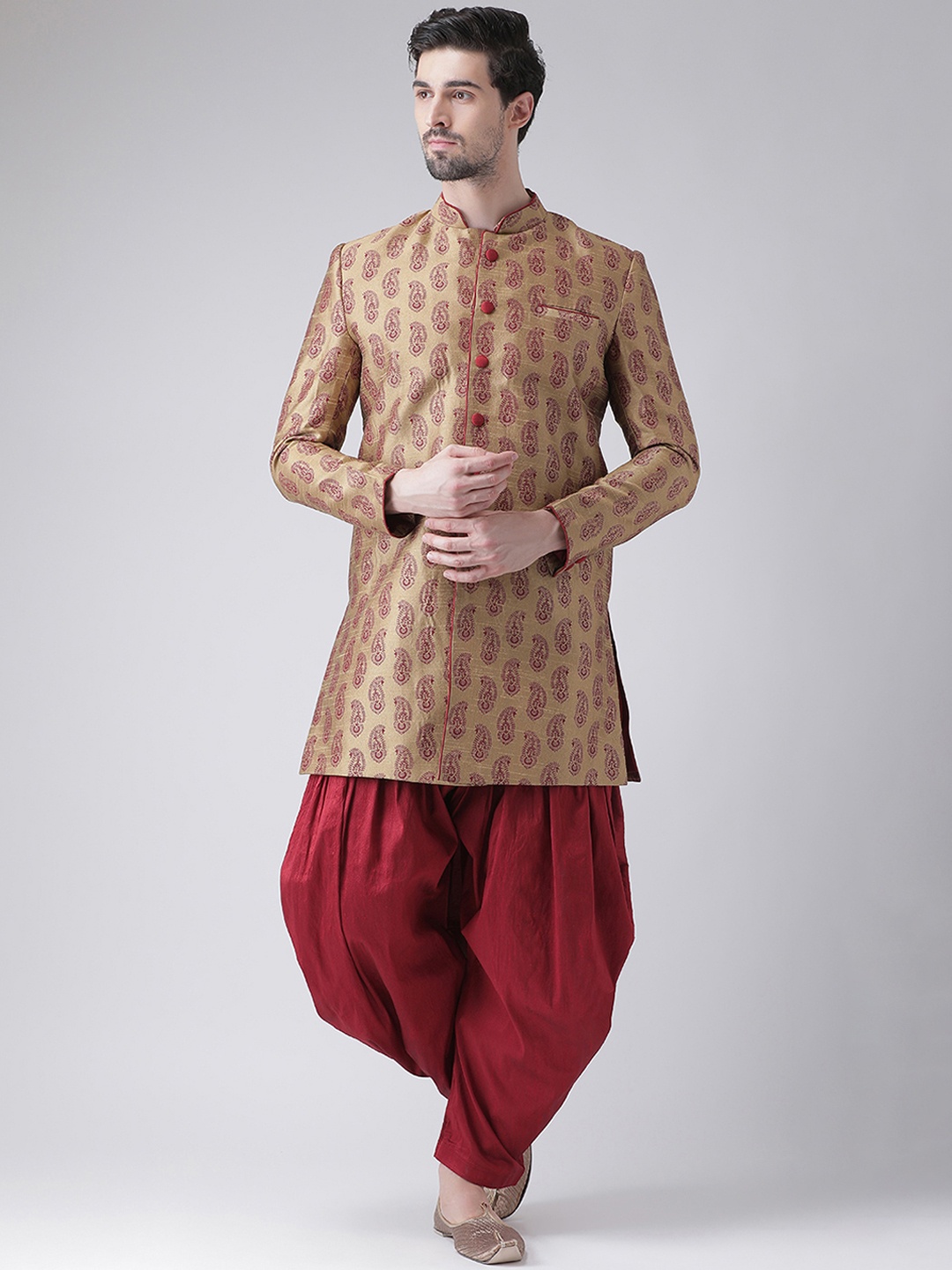 

DEYANN Men Brown & Red Sherwani With Dhoti Pants
