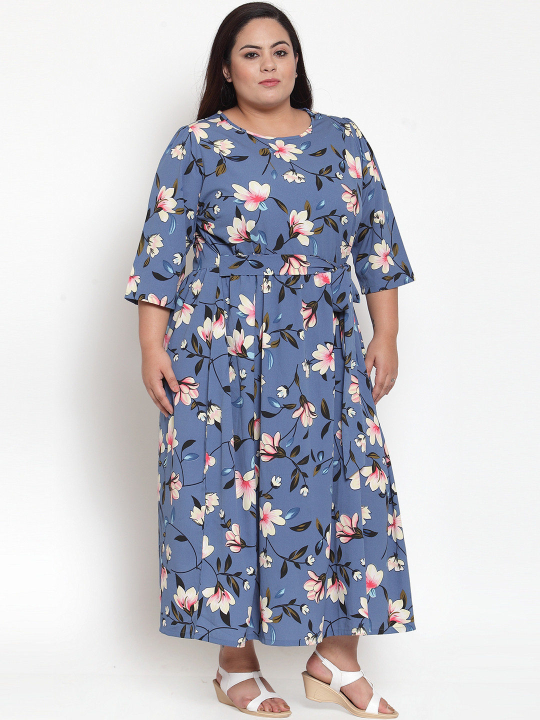 

plusS Women Printed Blue Maxi Dress