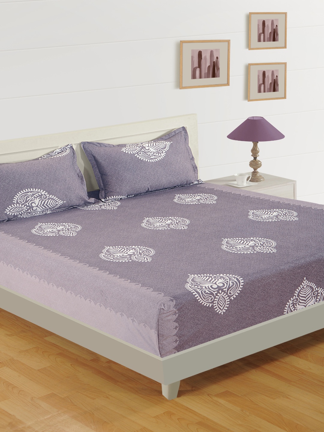 

SWAYAM Grey Ethnic Motifs 250 TC Cotton 1 Queen Bedsheet with 2 Pillow Covers