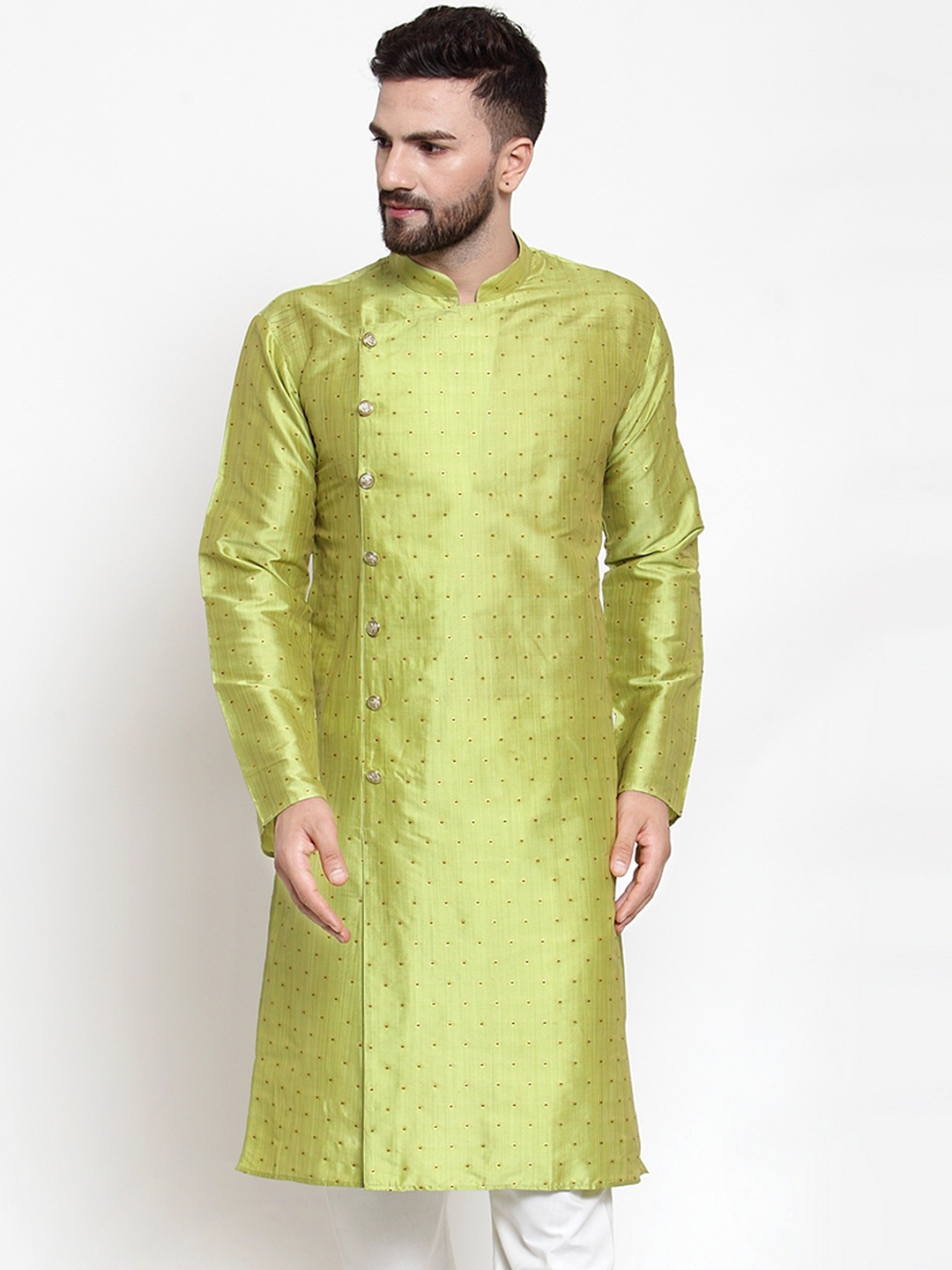 

Jompers Men Lime Green Woven Design Straight Kurta