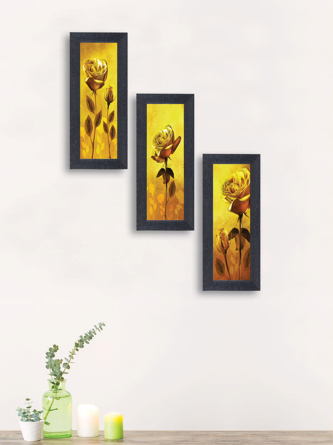 

nest ART Set of 3 Yellow & Brown Synthetic Wood Rose Wall Art