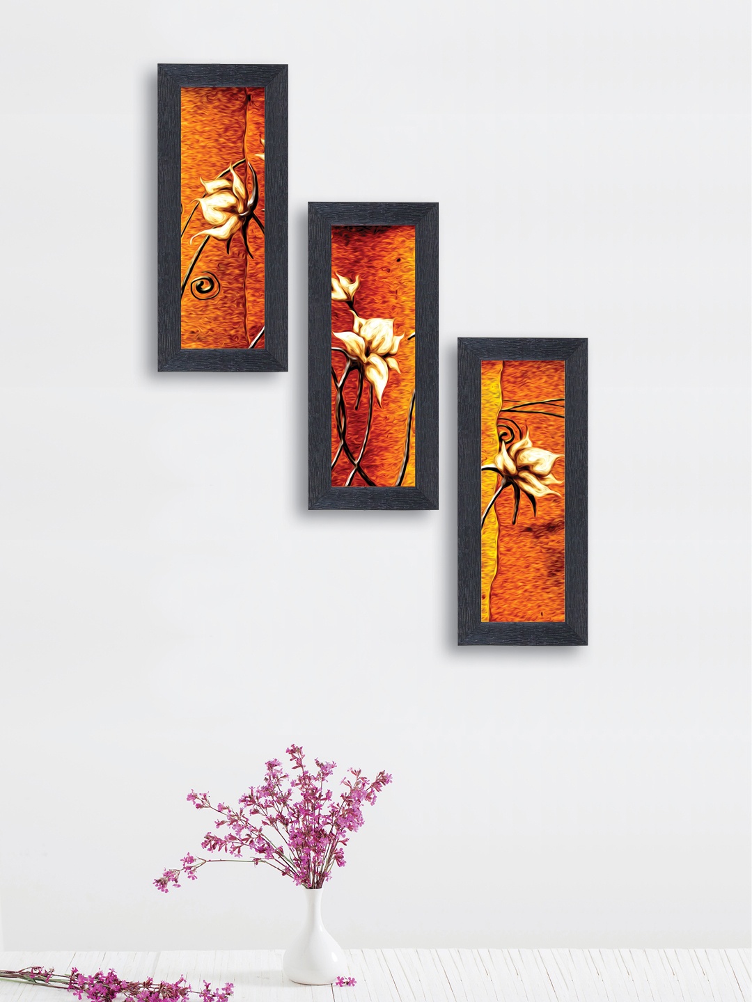

nest ART Set of 3 Orange & Beige Synthetic Wood Abstract Wall Art, Multi