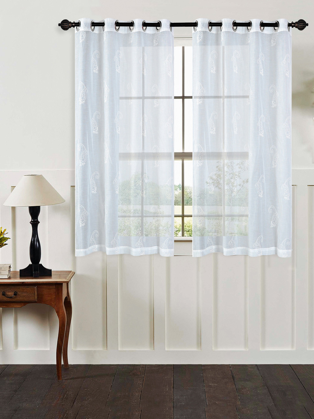 

Deco Window White & Grey Set of 2 Ethnic Motifs Sheer Window Curtains