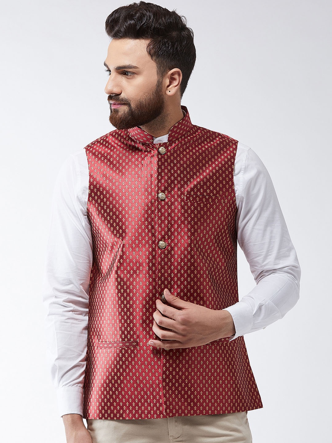 

SOJANYA Men Maroon Woven Design Nehru Jacket