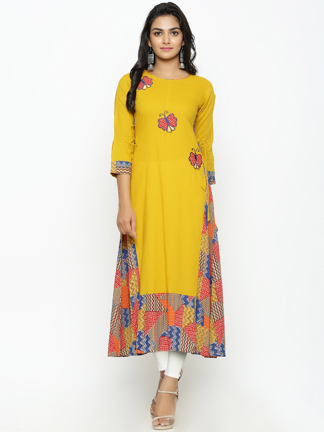 

YASH GALLERY Women Mustard Yellow Quirky Printed A-Line Kurta