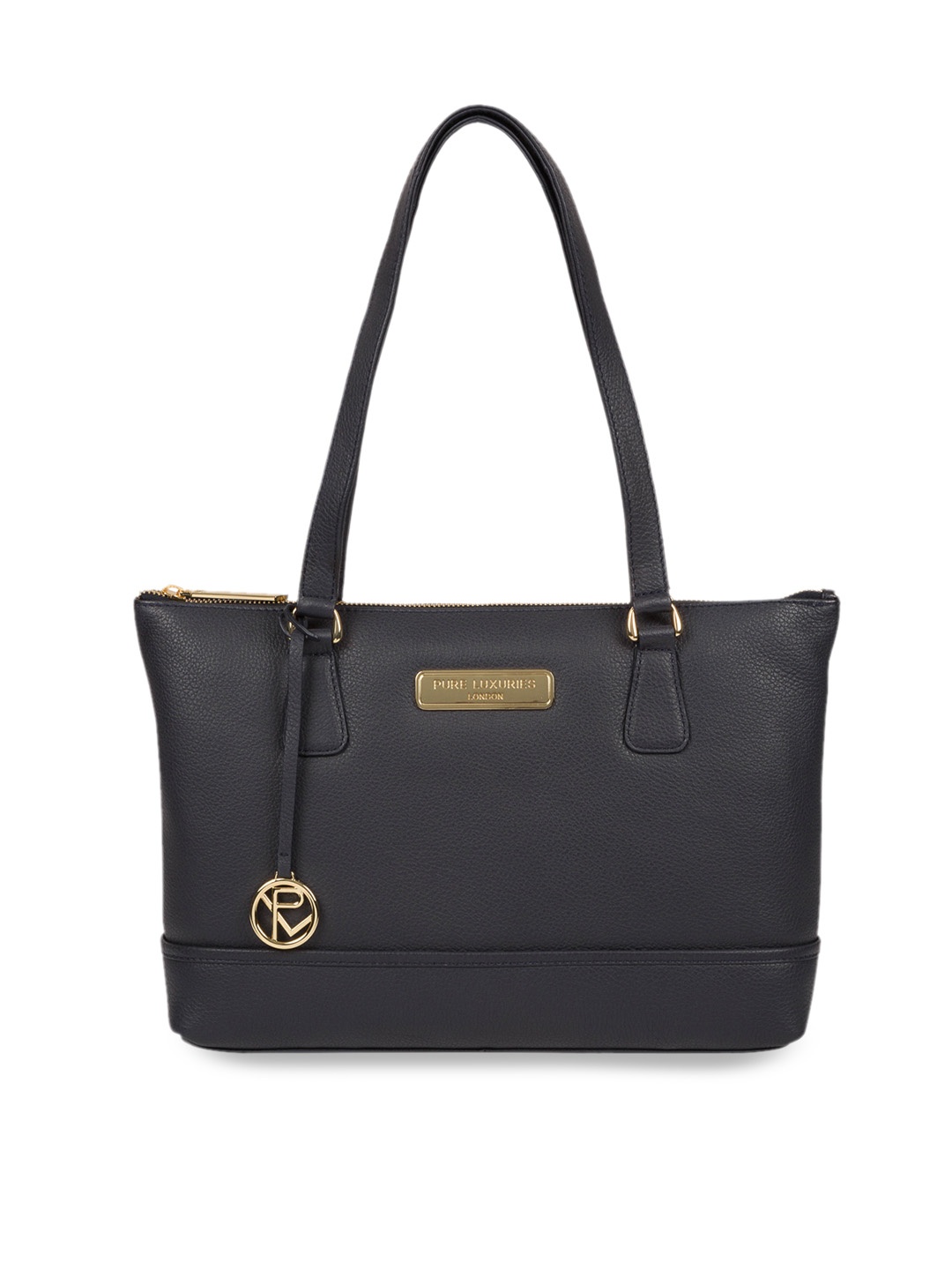 

PURE LUXURIES LONDON Women Navy Blue Solid Genuine Leather Keira Tote Bag