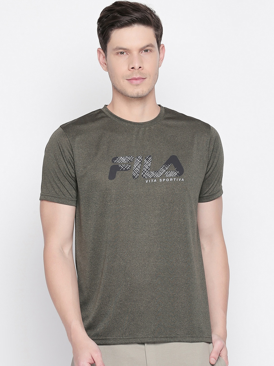 

FILA Men Olive Green Printed Round Neck Slim Fit T-shirt