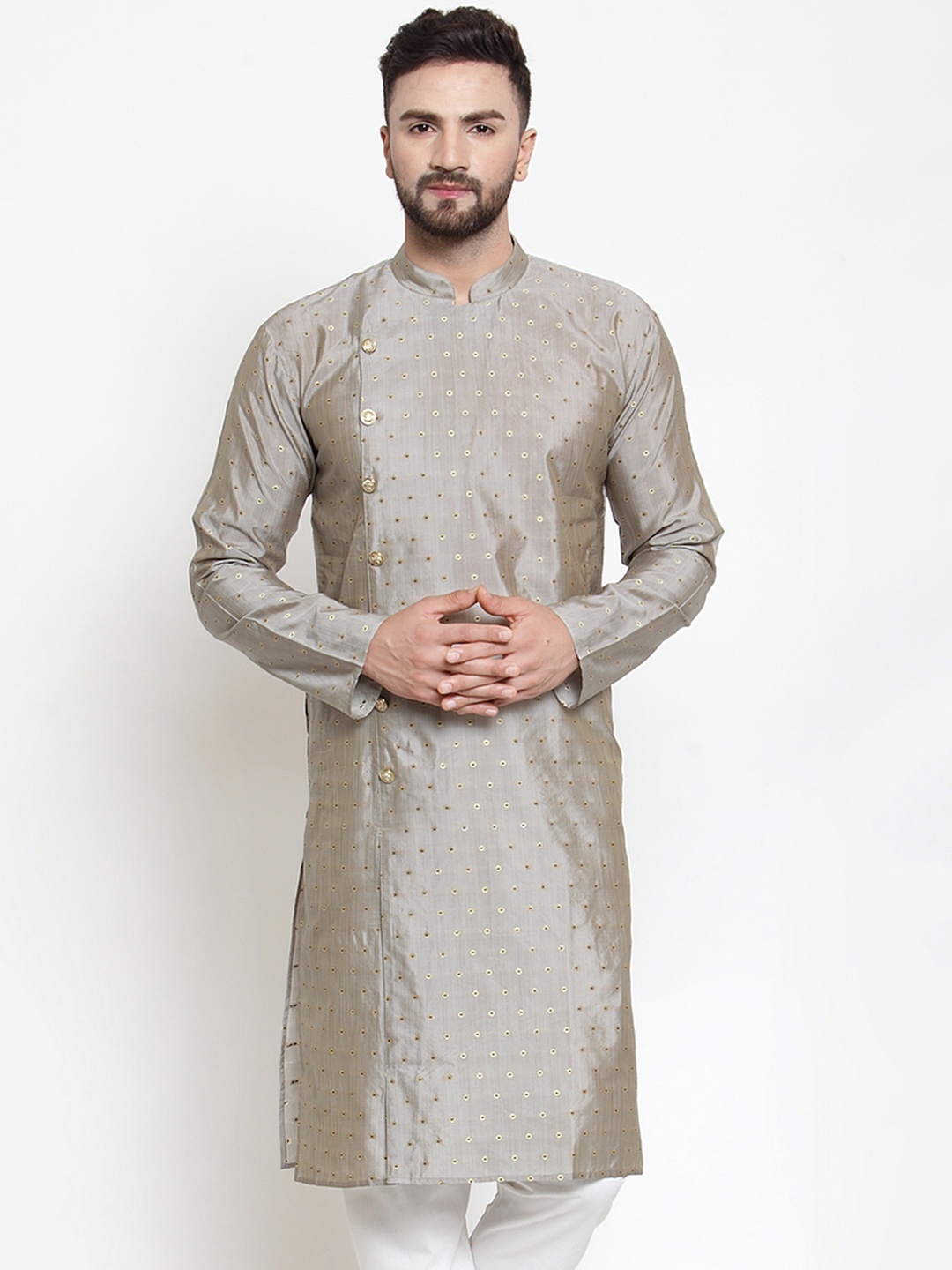 

Jompers Men Grey Woven Design Straight Kurta