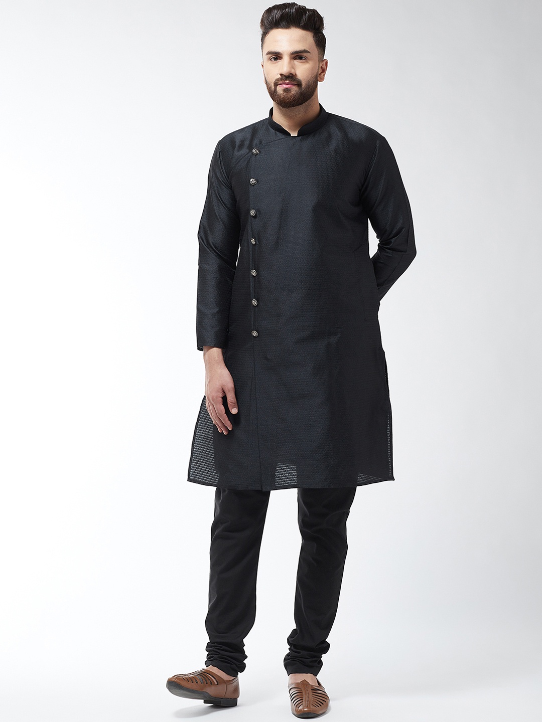 

SOJANYA Men Black Self Design Kurta with Churidar
